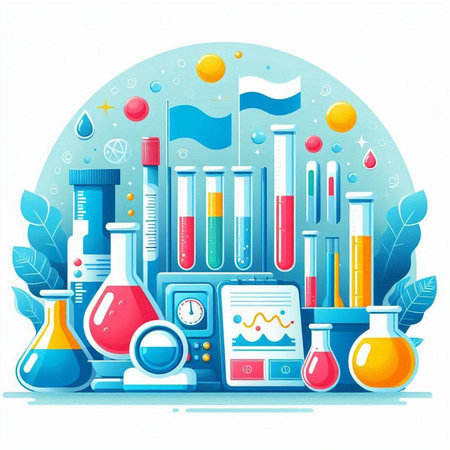 Chemical laboratory equipment. Vector illustration in flat style. Chemistry and science.のイラスト素材