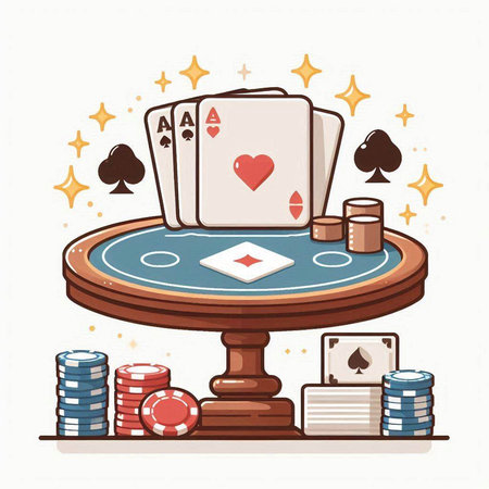 Poker table with cards, chips and playing cards. Vector illustration.のイラスト素材
