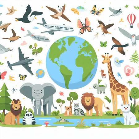 Animals around the world. Vector illustration in flat cartoon style.のイラスト素材