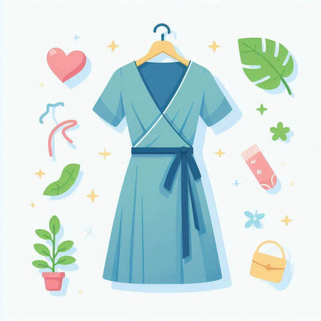 Illustration of a bathrobe on a hanger with accessories.のイラスト素材
