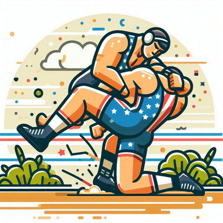 Illustration of an American Athlete Running in the Park - Colorful Cartoon Styleのイラスト素材