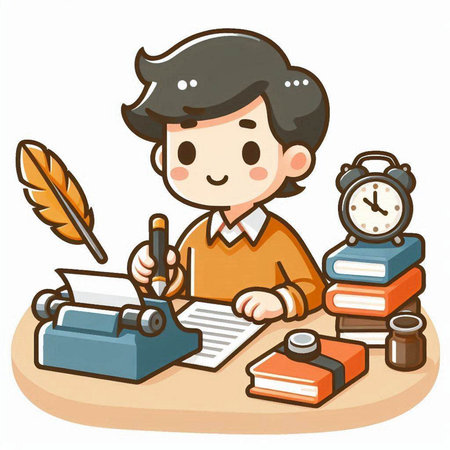 Illustration of a Kid Boy Studying at the Desk with Booksのイラスト素材