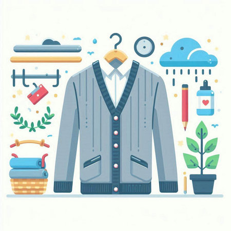 Men's clothing and accessories. Vector illustration in flat design style.のイラスト素材