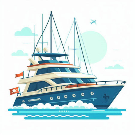 Luxury yacht. Vector illustration in flat cartoon style on white background.のイラスト素材