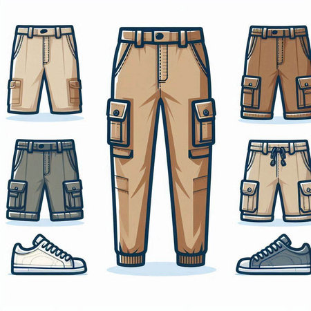Vector illustration of a set of men's pants and shoes. Cartoon style.のイラスト素材