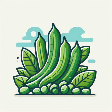 Vegetable icon. Vector illustration of a green beans with leaves.のイラスト素材