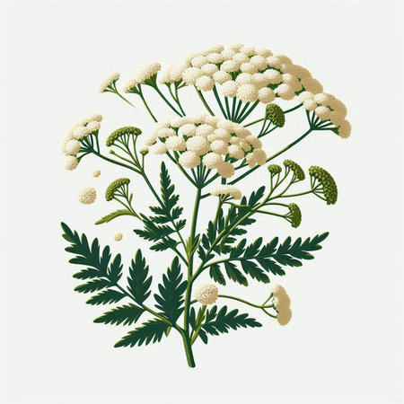 Achillea millefolium, medicinal plant. Hand drawn vector illustration.のイラスト素材