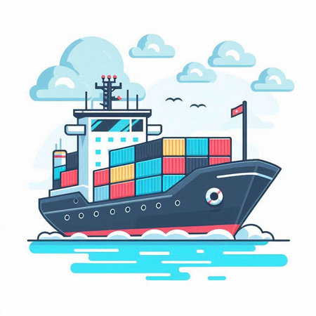 Cargo ship in the sea. Freight transportation. Vector illustrationのイラスト素材