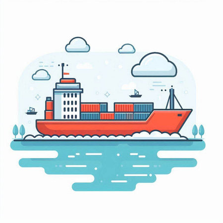 Cargo ship. Freight transportation. Vector illustration in flat styleのイラスト素材