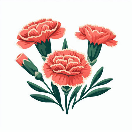 Carnation flower bouquet, vector illustration isolated on white background.のイラスト素材
