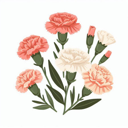 Carnation flower bouquet isolated on white background. Vector illustration.のイラスト素材