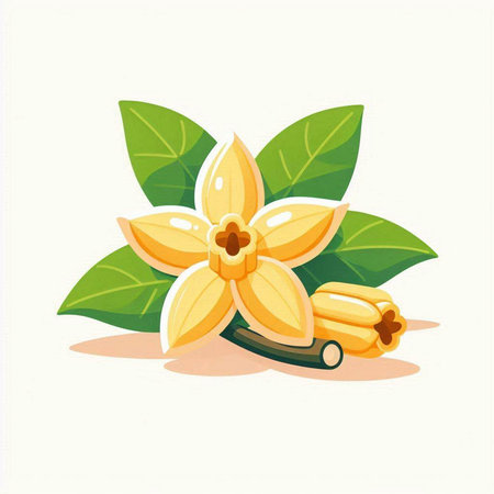 Illustration of cinnamon with green leaves on white background. Vector illustration.のイラスト素材