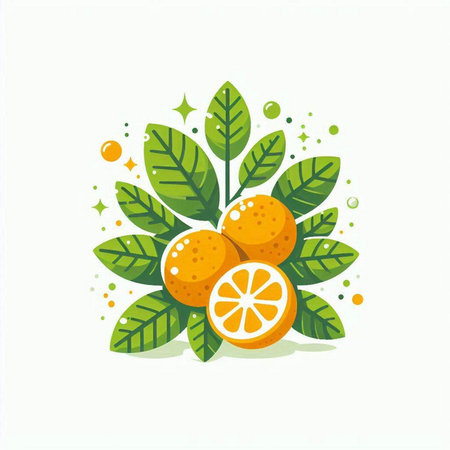 Citrus fruits with leaves. Vector illustration on white background.のイラスト素材