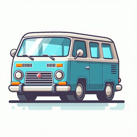 Retro van isolated on white background. Vector illustration in cartoon style.のイラスト素材