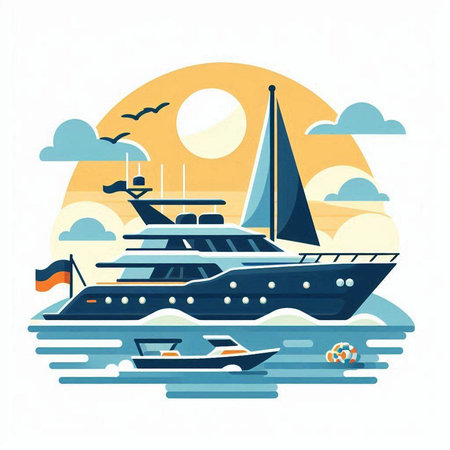 Yacht on the sea. Yachts and boats. Vector illustrationのイラスト素材