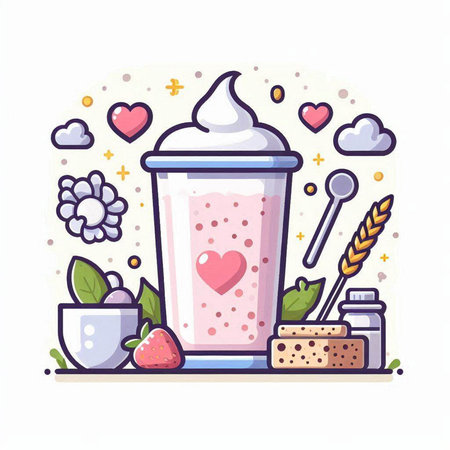 Strawberry milkshake in a plastic cup. Vector illustration.のイラスト素材