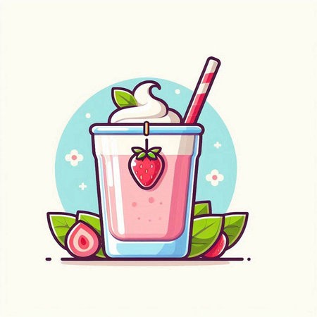 strawberry milkshake in a glass on a white backgroundのイラスト素材