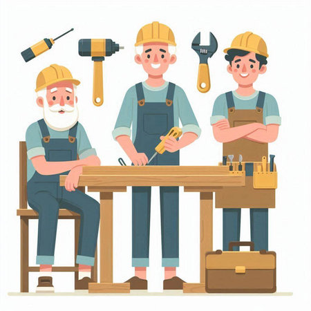 Craftsmen with tools. Vector illustration in flat cartoon style.のイラスト素材
