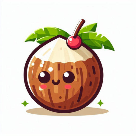 Cute cartoon coconuts character isolated on white background. Vector illustrationのイラスト素材