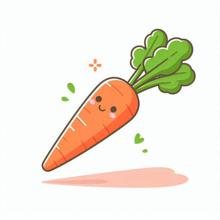 Vector illustration of cute carrot isolated on white background. Cute cartoon vegetable character.のイラスト素材