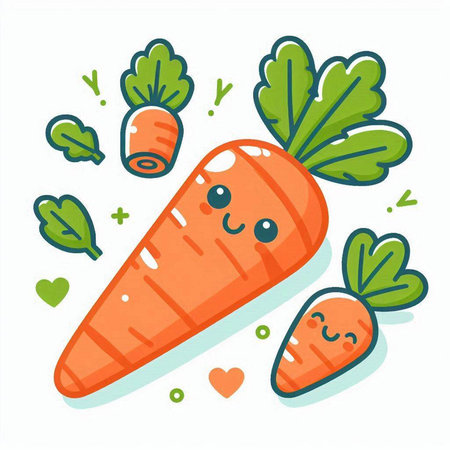 Cute carrot character with hearts. Vector illustration in cartoon style.のイラスト素材
