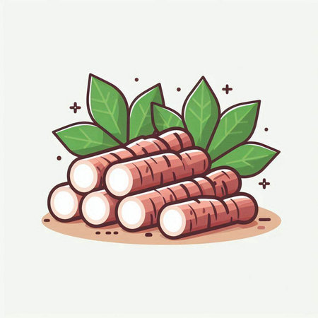 Illustration of a bunch of radish with leaves on a white backgroundのイラスト素材