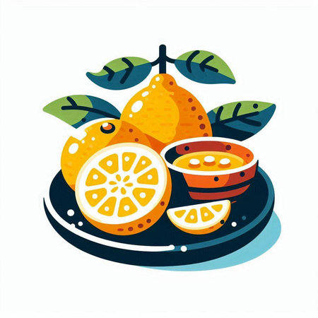 Vector illustration of orange, lemon and honey on a white background.のイラスト素材