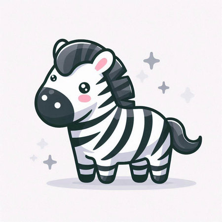 Cute cartoon zebra on white background. Vector illustration in a flat style.のイラスト素材