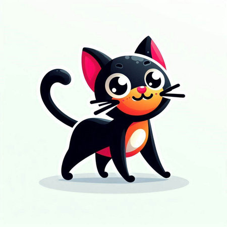 Cute cartoon black cat isolated on white background. Vector illustration.のイラスト素材