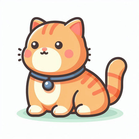 Cute cartoon cat on a white background. Vector illustration in a flat style.のイラスト素材
