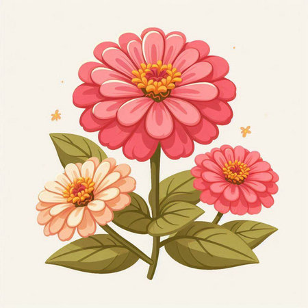 Zinnia flower isolated on white background. Vector illustration in retro style.のイラスト素材