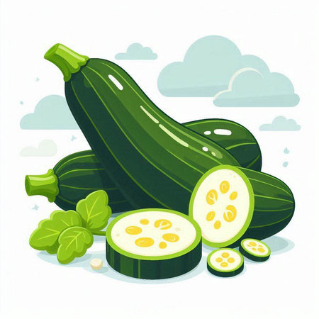 Fresh zucchini on a white background. Vector cartoon illustration.のイラスト素材