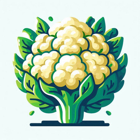 Cauliflower vector illustration. Cauliflower with green leaves.のイラスト素材
