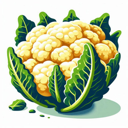 Cauliflower with green leaves isolated on white background. Vector illustration.のイラスト素材