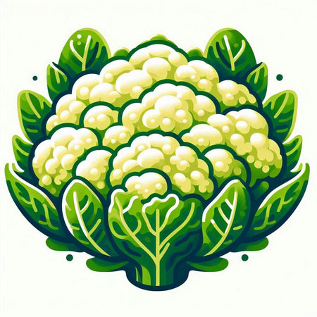 Illustration of a cauliflower with leaves on a white background.のイラスト素材