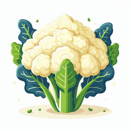 Cauliflower vector illustration. Cauliflower isolated on white background. Cauliflower with green leaves.のイラスト素材