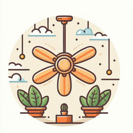 Ceiling fan icon in flat line style. Vector illustration.のイラスト素材