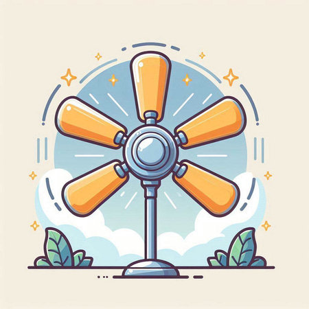 Vintage electric fan on the background of nature. Vector illustration.のイラスト素材