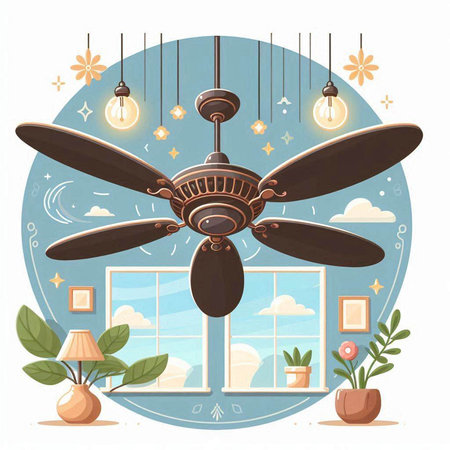 Ceiling fan. House interior. Vector illustration in flat styleのイラスト素材