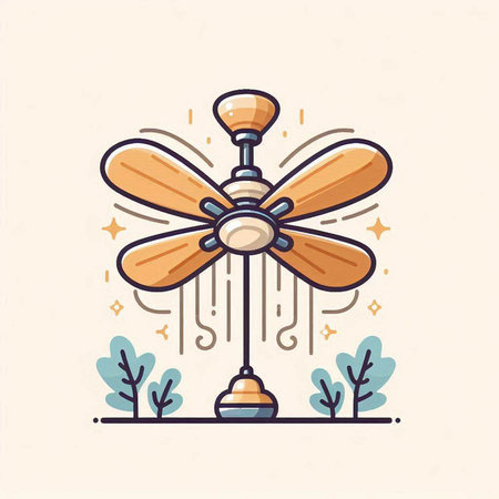 Ceiling fan icon in flat line style. Vector illustration.のイラスト素材