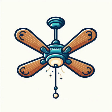 Ceiling fan. Vector illustration in retro style isolated on white background.のイラスト素材