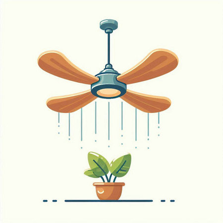 Ceiling fan and potted plant. Flat vector illustration.のイラスト素材