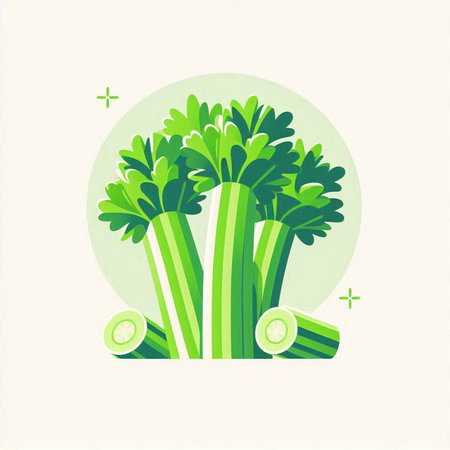 Celery and slices of celery. Vector illustration in flat style.のイラスト素材