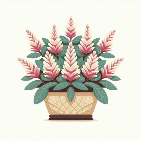 Flowerpot with pink flowers. Vector illustration in flat style.のイラスト素材