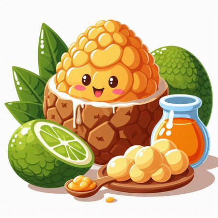 Illustration of a Cute Kiwano Fruit Mascot Characterのイラスト素材