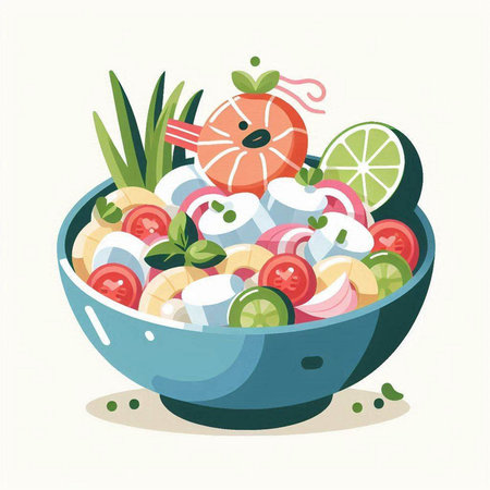 Vegetable salad in bowl. Vector illustration in flat style.のイラスト素材