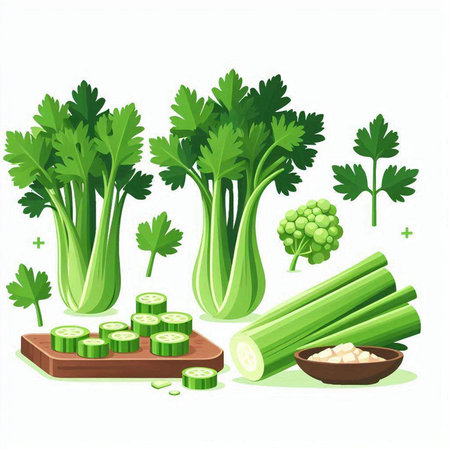 Celery, celery, parsley and garlic. Vector illustrationのイラスト素材