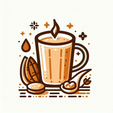 Coffee cup with cocoa beans and milk. Vector illustration.のイラスト素材