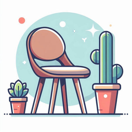 Cactus and chair in flat style. Vector illustration of interior design.のイラスト素材