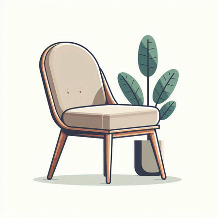 Comfortable armchair with a plant on a white background. Vector illustrationのイラスト素材